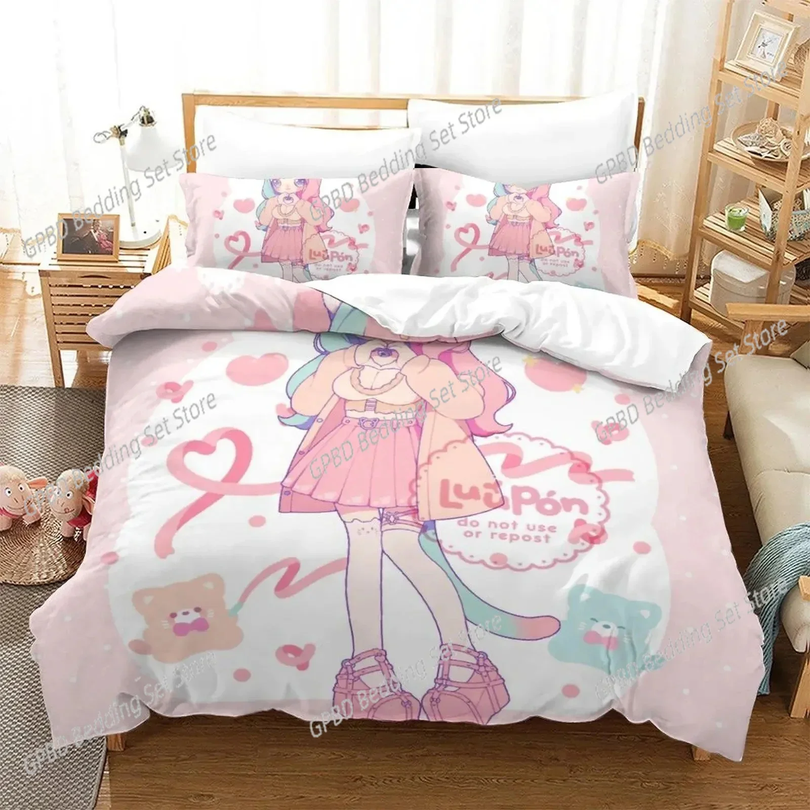 

Anime Aesthetic Girl Art Strawberry Bedding Set Single Twin Double Queen King Cal King Size Bed Linen Set