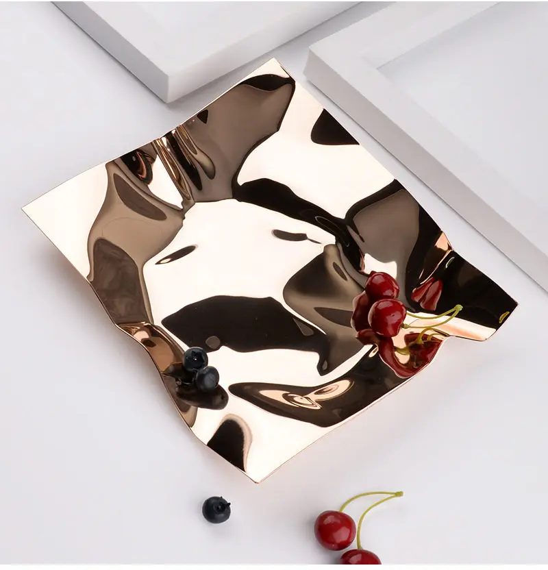 Simple Light Luxury Nordic Stainless Steel Fruit Plate Creative Living Room Household Snack Ornament Tray