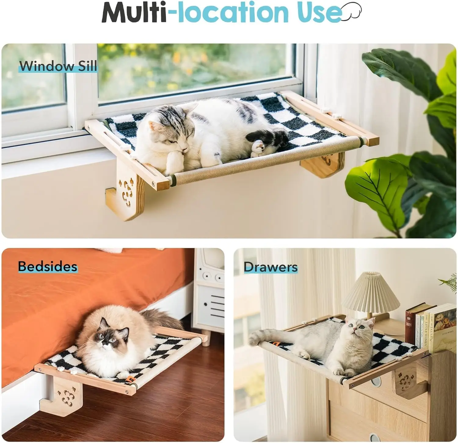 Mewoofun Stevig Kattenraam Hangmat Bed Met Houten Metalen Frame Voor Katten Eenvoudig Te Monteren Voor Vensterbank Bed En Kast