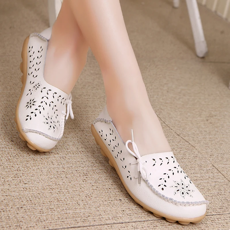 New Moccasins Women Flats Autumn sneakers Women Loafers Genuine Leather Female Shoes Slip On Ballet Bowtie Women Shoes Big Size