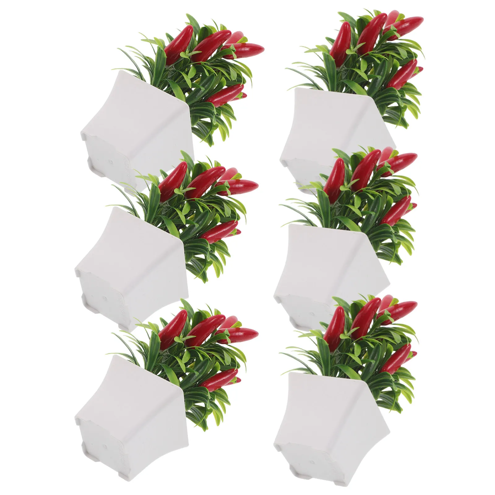6Pcs Artificial Pepper Tree Bonsai Decor Realistic Faux Pepper Plants Indoor Kitchen Office Table Decorative Simulated Chili