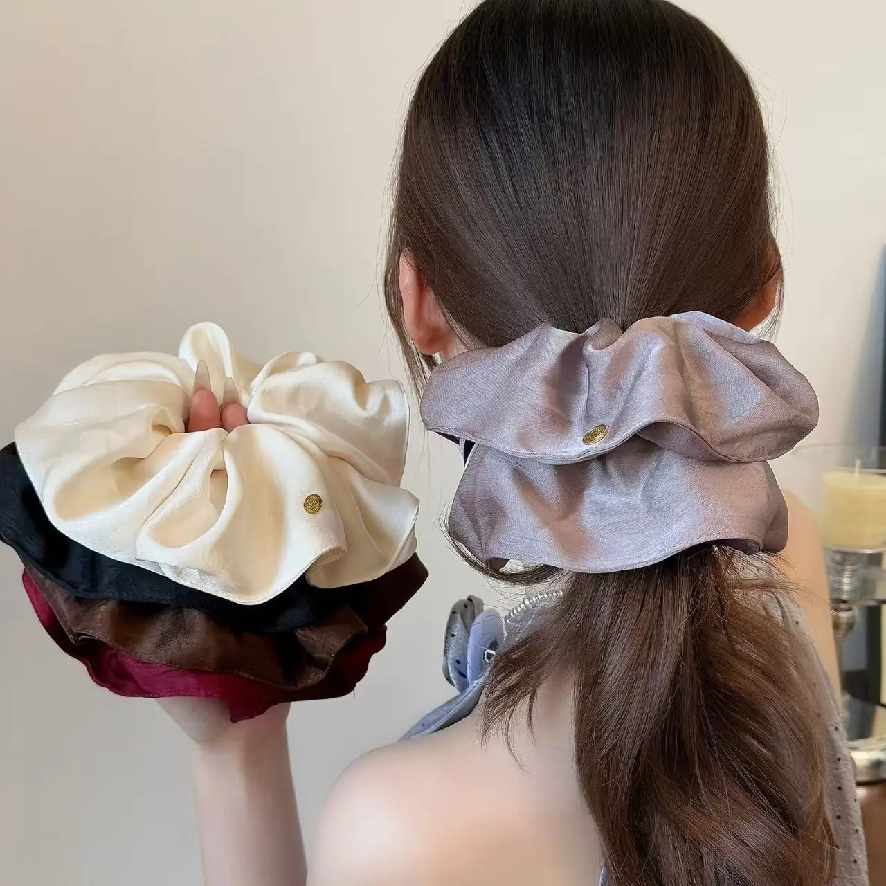 

Textured Locked Edge Large Intestine Hair Ring Flower Simple French Headdress Hair Rope Tie Ponytail Hair Rope Hair Accessories