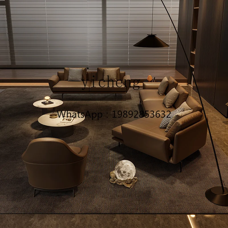 H3-19  special-shaped corner leather sofa minimalist antique high-end large apartment living room