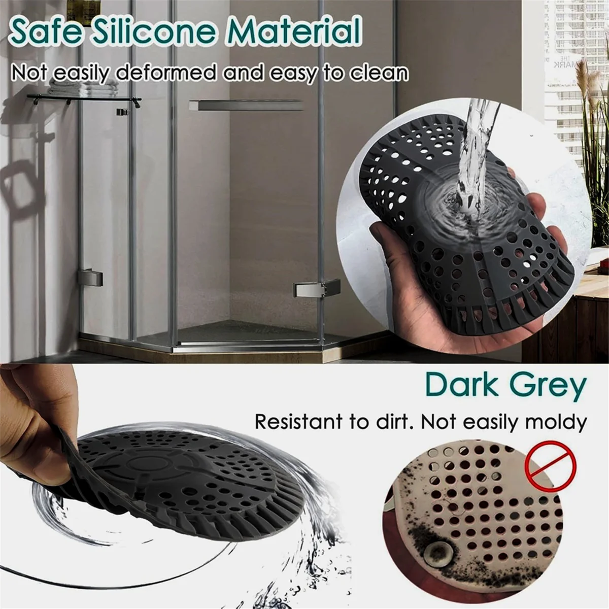N37R_Shower Hair Drain Catcher, 2 Pack Silicone Drain Protector Strainer
