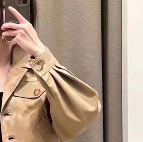 

Women's brown long-sleeved coat fashion short loose jacket