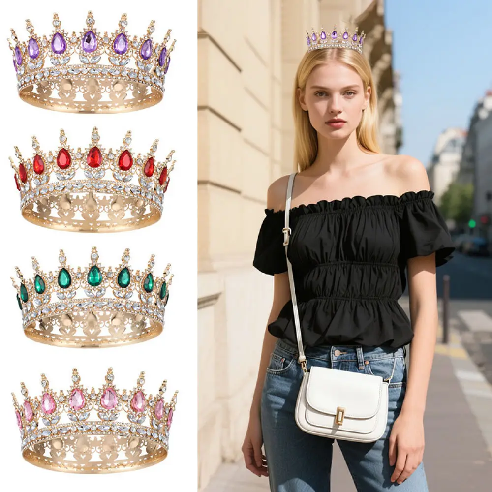 Luxury Baroque Circular Crown Alloy Tiara For Bride Wedding Headpiece Crystal Hair Ornaments Birthday Party Headwear - view 6