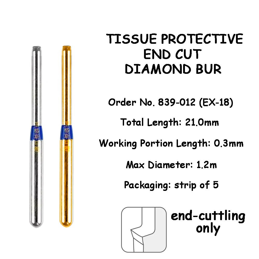 ResyDental Tissue Protective End-Cut Diamond Bur für die Schulter Bereiten Sie 5-teilige Bohrer/Box EX-18 EX-18F EX-19F vor