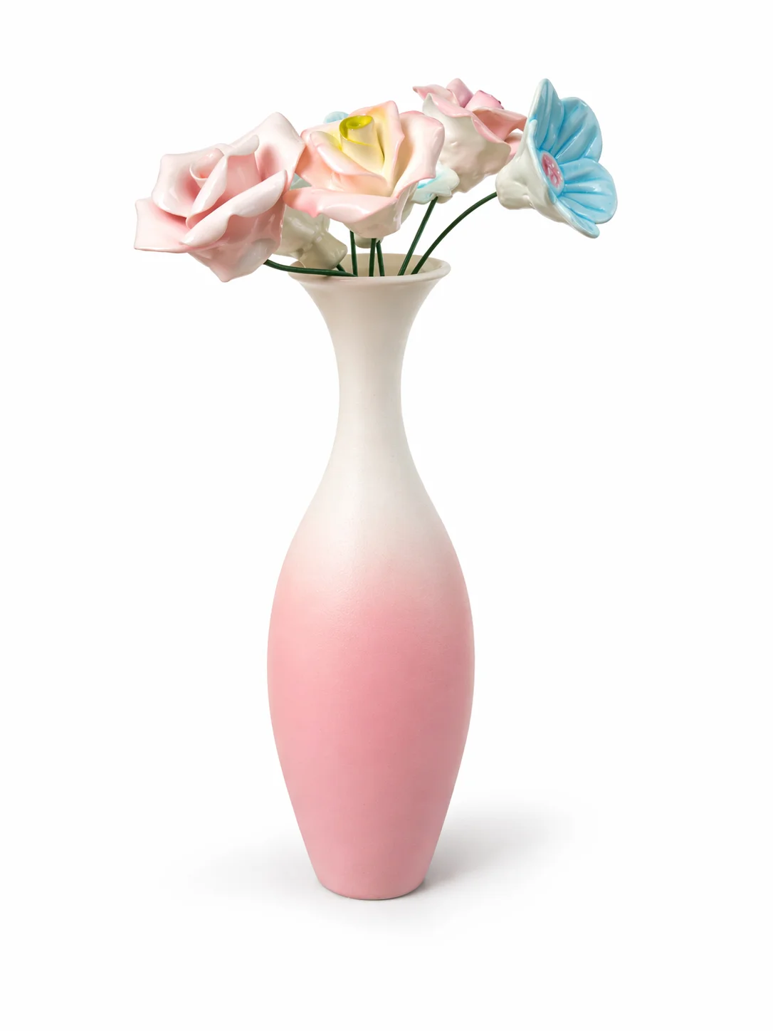 

9Pcs Mod Naturalist Ceramic Flower Set Organic Hand-Textured Pastel Roses in Ombre Vase Wabi-Sabi Room Decor Table Centerpiece