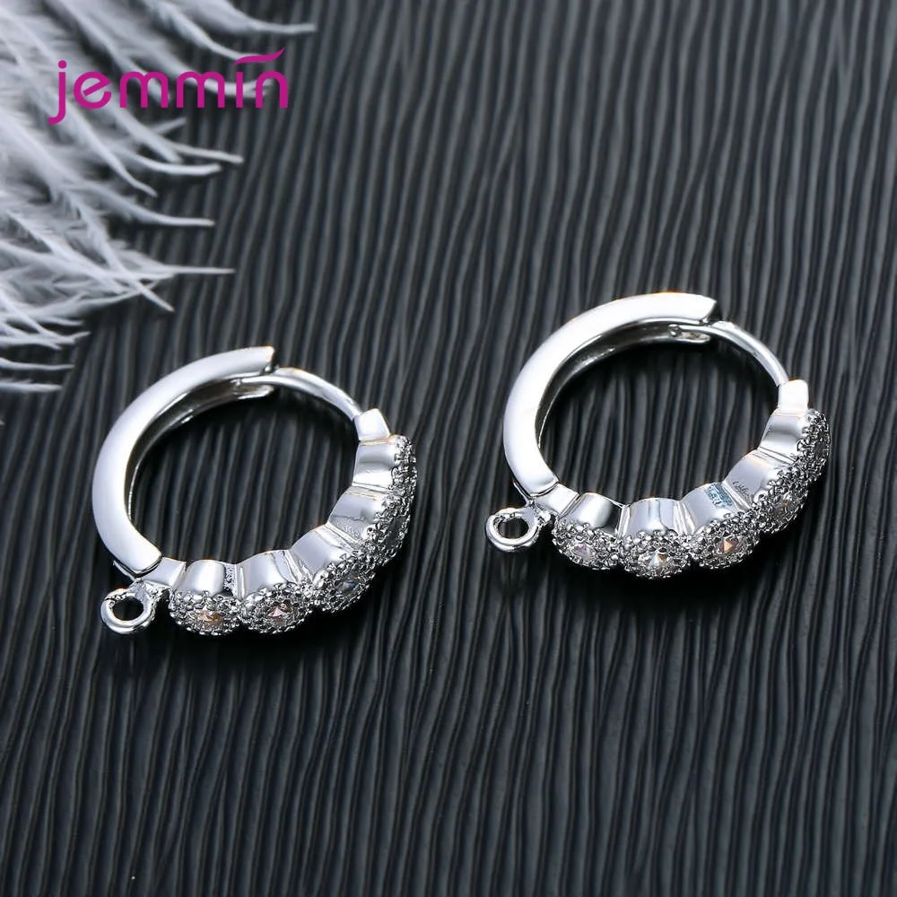 Fashion Hoop Earring Findings 100% 925 Silver  with Clear Cubic Zircon Jewelry Component Accessory Huggie Hook Free Ship