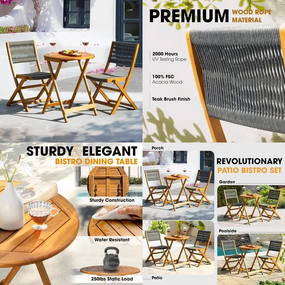 

Durable 400lbs Outdoor Patio Bistro Set, 3-Piece, Grey
