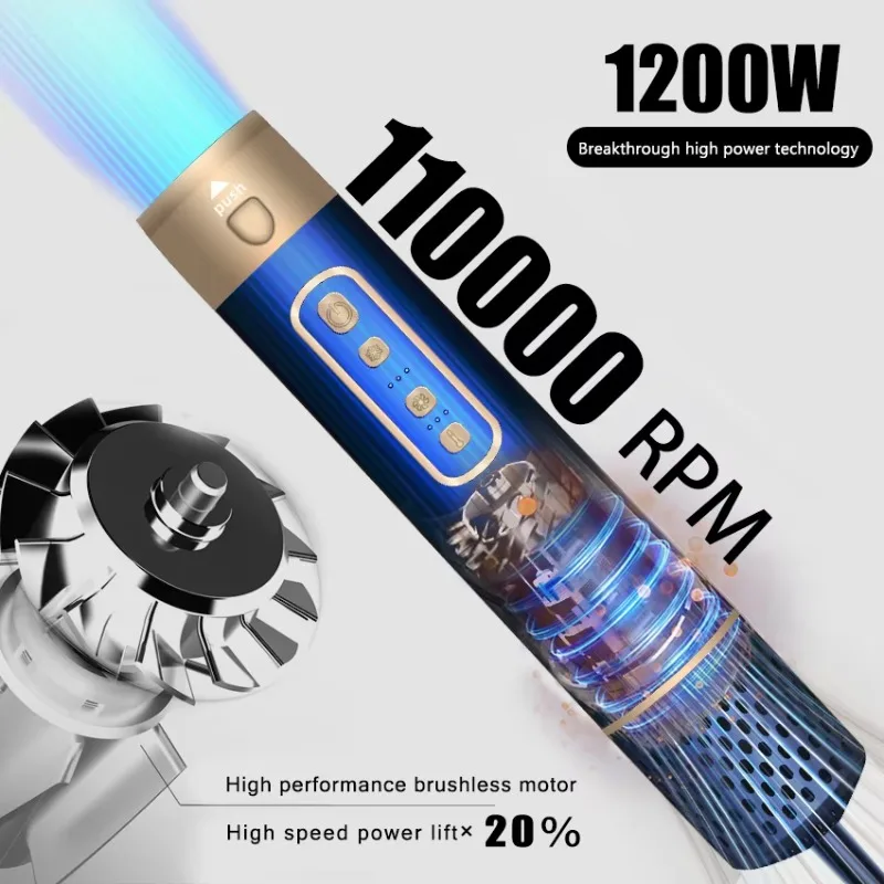 Professional 6-in-1 Hair Styling Tool 1200W Hot Air Brush Personal Care Hair Dryer Curling Iron With Heat Settings for Hotels