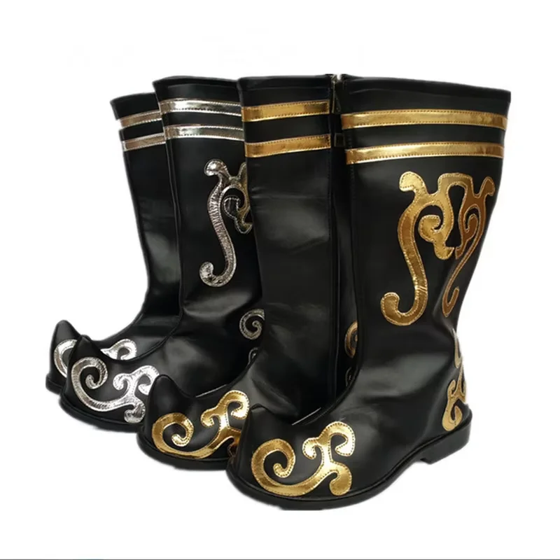 

Ужатые черные сапоги в Монголии Обувь для национальных танцев китайских меньшинств Древний китайский фестиваль Одежда для выступлений Сапоги воина