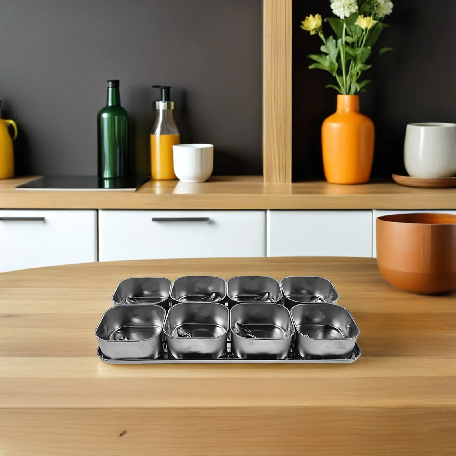 

Stainless Steel Seasoning Box 8 Compartment Multi Compartment Kitchen Container Lid Tray Spice Organizer Condiment Holder Salt