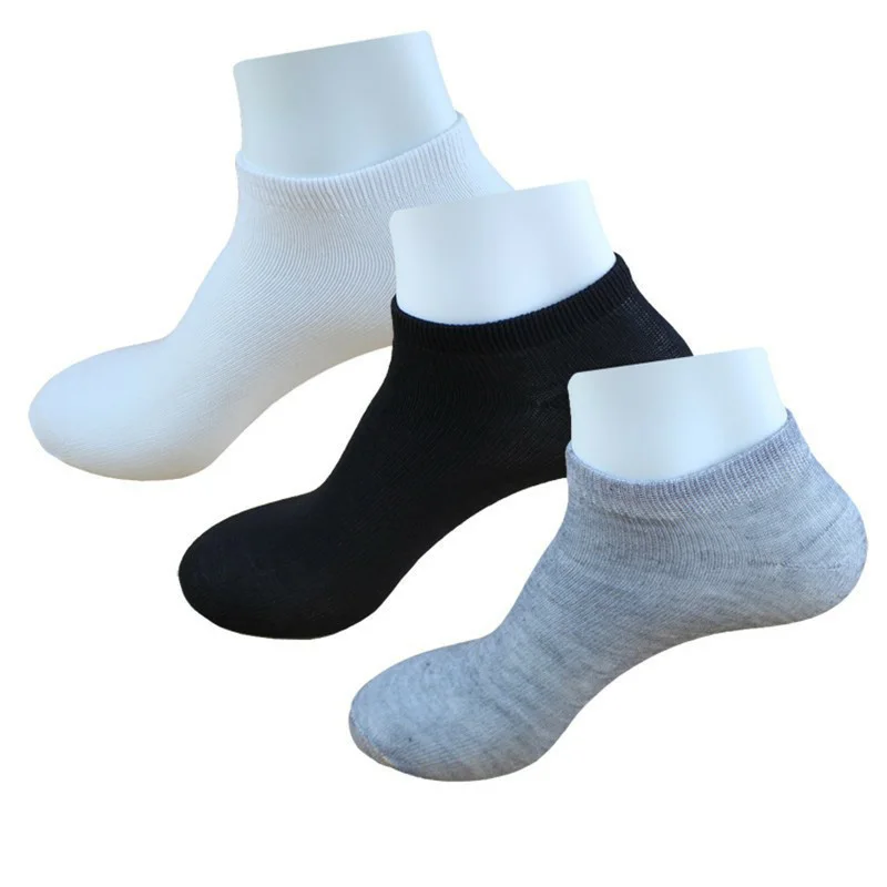 Calcetines deportivos transpirables para hombre, calcetín tobillero de algodón, Color sólido, blanco y negro, 10 pares