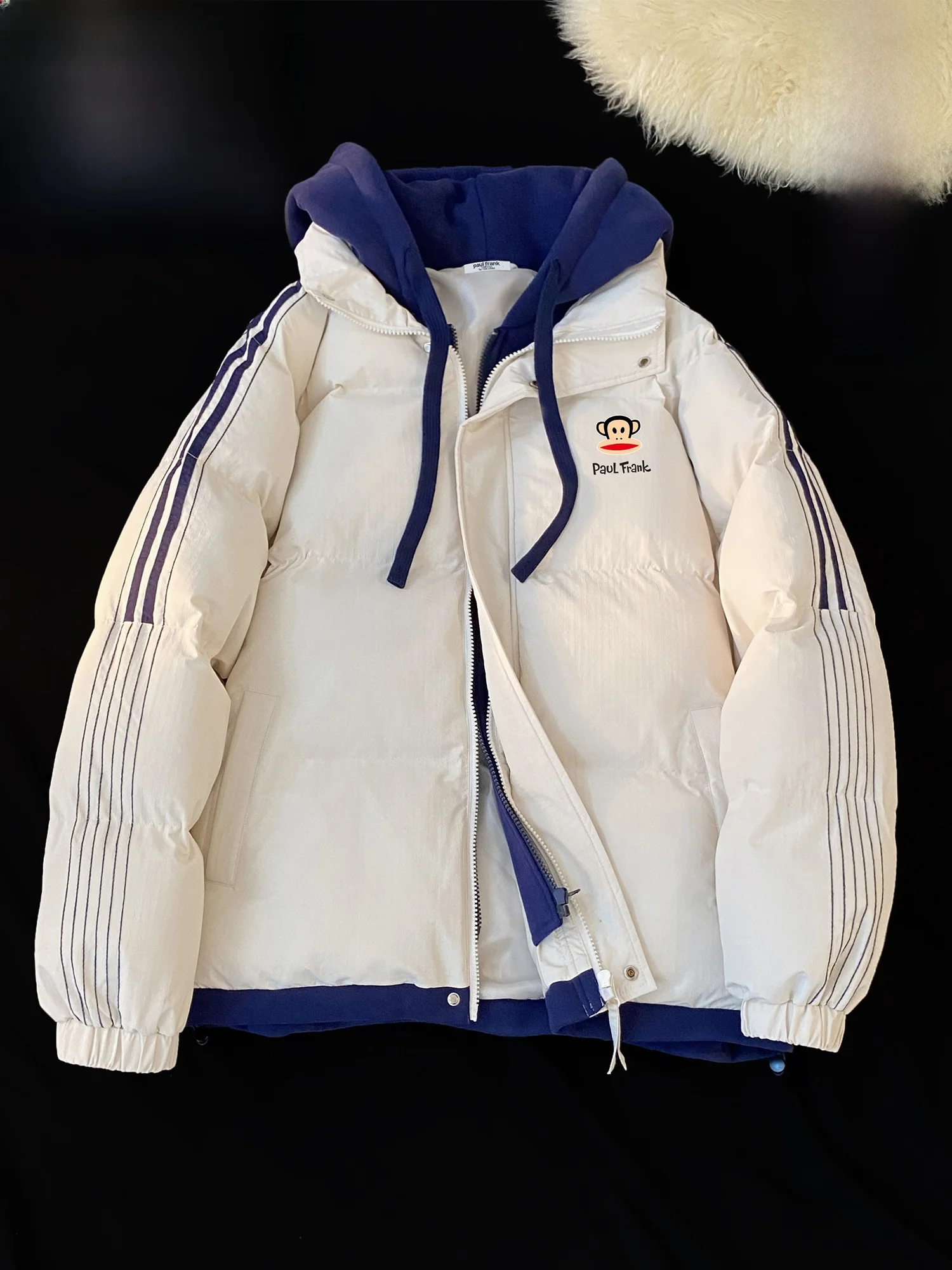 

Мужская зимняя теплая куртка Paul Frank с капюшоном, утепленная, в полоску, с цветовыми блоками, молодежная, модная, свободного кроя, из полиэфирного волокна