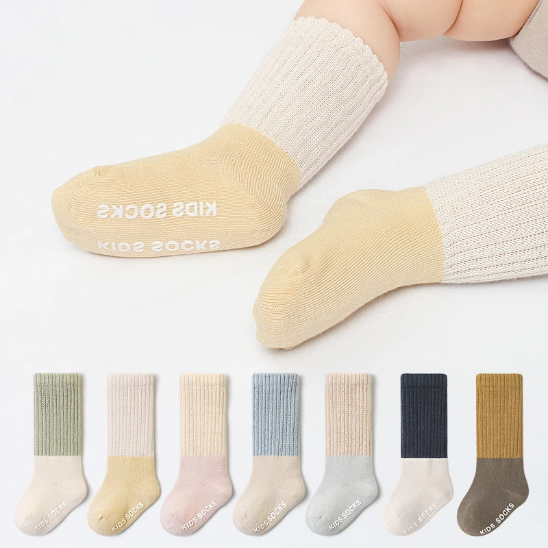 0-5Year Boys Girls Knee High Socks Ribbed Anti-Slip Infants Long Tube Socks Cotton Children's Leg Warmers Soft Baby Stocking