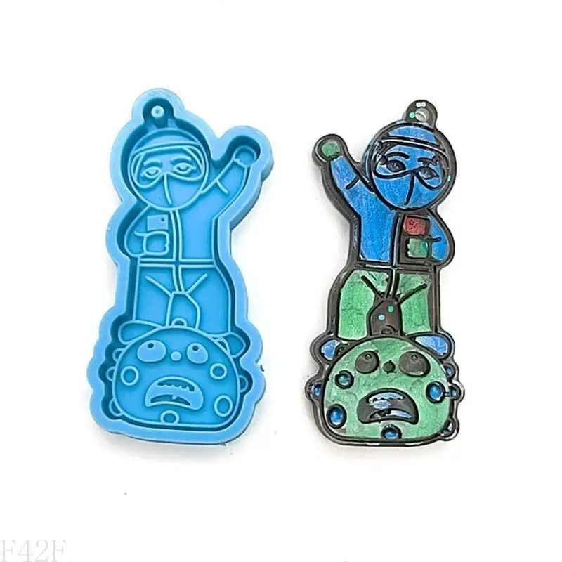 人形のF42Fシリコンキーチェーン金型エポキシ樹脂鋳造金型DIYキーチェーン装飾用のシリコンキーチェーンペンダントカビ