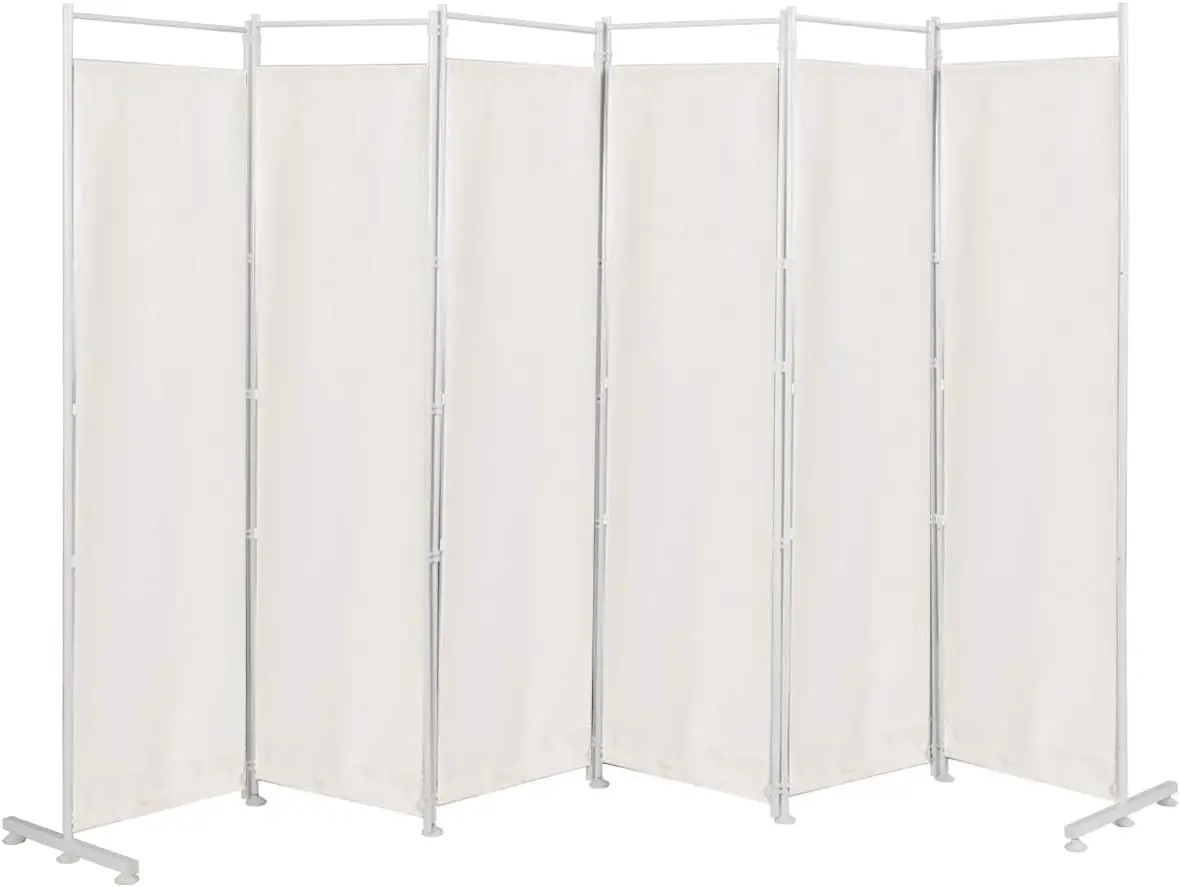 

6 Panel Room Divider White, 6 Ft Folding Screen for Privacy with Steel Support Base, Lightweight Portable Room Dividers