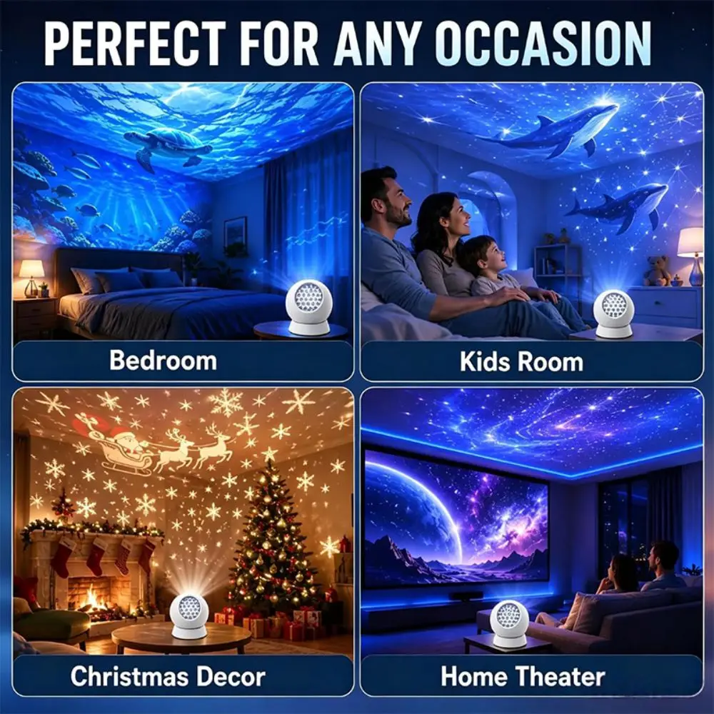 360° Rotation Ocean Projector Light LED Lighting USB Charging/Plug-in Power Christmas Snowflake Ambient Projection Light