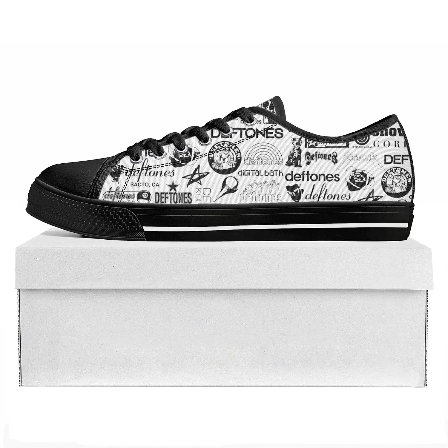 D-Deftones Rock Band Low Top High Level Sneakers Mens Womens Teenager Canvas Radiohead Of The Metal Scene Skeleton Couple Shoes