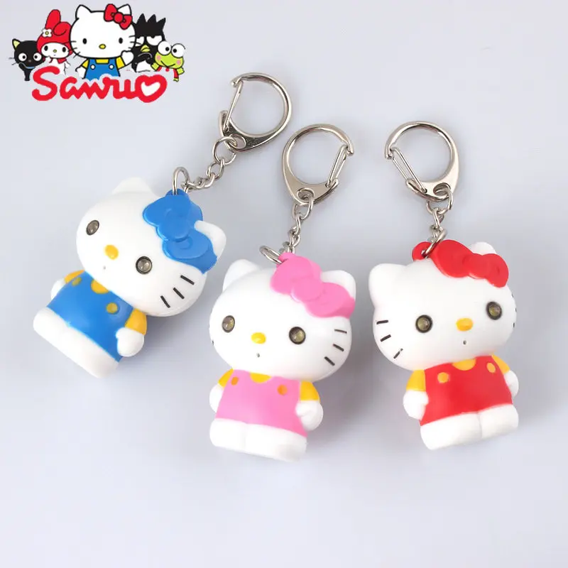 MINISO Hello Kitty Cat Luminous Sound Keychain Personality Kitten Flashlight Women Girl Bag Pendant Keyring Jewelry Holiday Gift