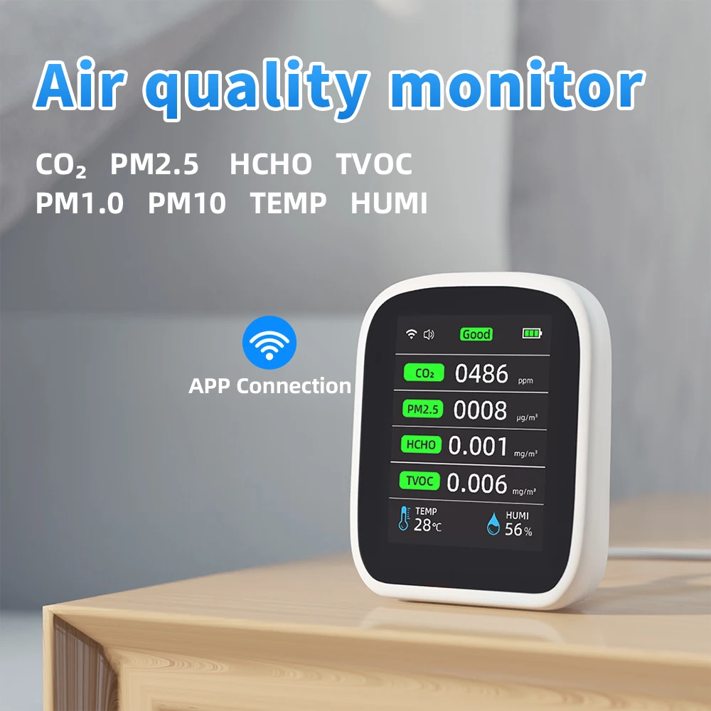 Imagem -05 - Portátil Wifi Qualidade do ar Tester Analisador de Poluição do ar Medidor de Teste de Umidade de Temperatura Sensor Infravermelho Controle de App Pm2.5 Co2