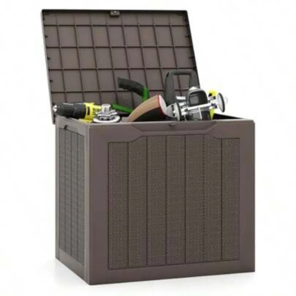 Outdoor Storage Box with Lockable Lid Waterproof PP Resin Portable Carry Handle for Garden Tools Pool Accessories Cushions Patio Deck Package Delivery 60 Gallon Large Capacity Weatherproof Durable