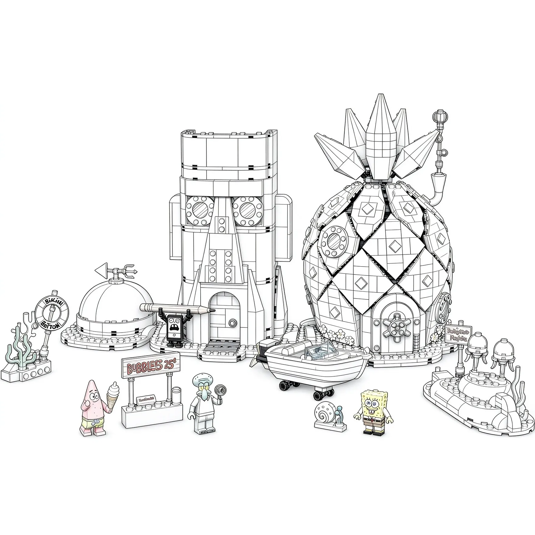 1794Pcs Cartoon Bikini Bottom City Building Kit Pineapple House & Octopus House Bricks Set DIY Assembly Toy