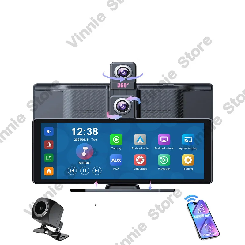 10.26 inch 4K car Carplayp Android Auto wireless projection center console driving recorder