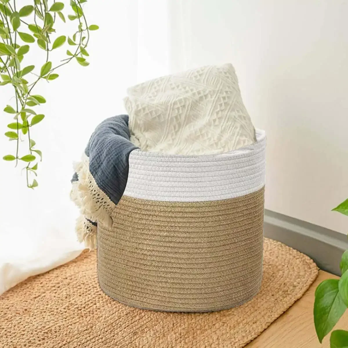 

Creative Large Capacity Foldable Woven Plant Basket Cotton Rope Flower Pot Holder Storage Organizer Store Plants Toys Clothes