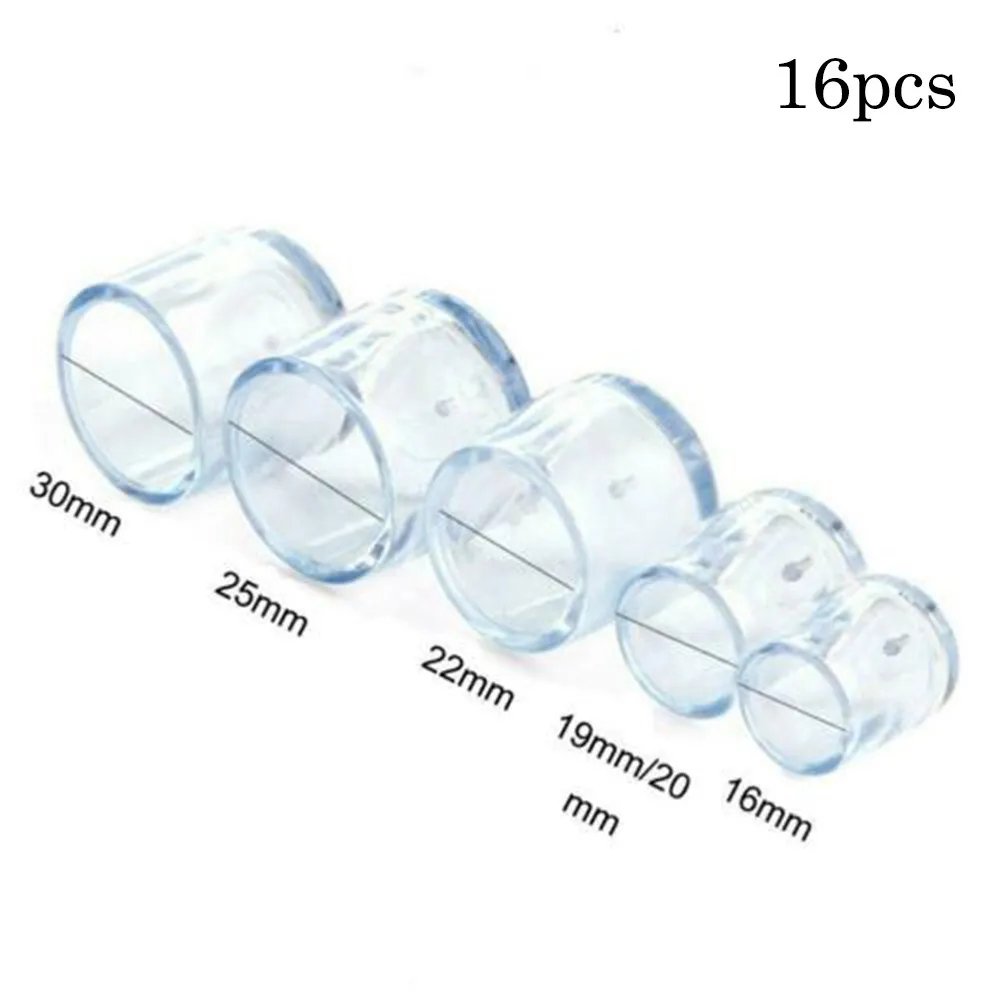 16Pcs 16/19/25/30mm Chair Leg Cap Rubber Feet Protector Pads Non-slip Transparent Table Covers Furniture Leveling Feets Decors