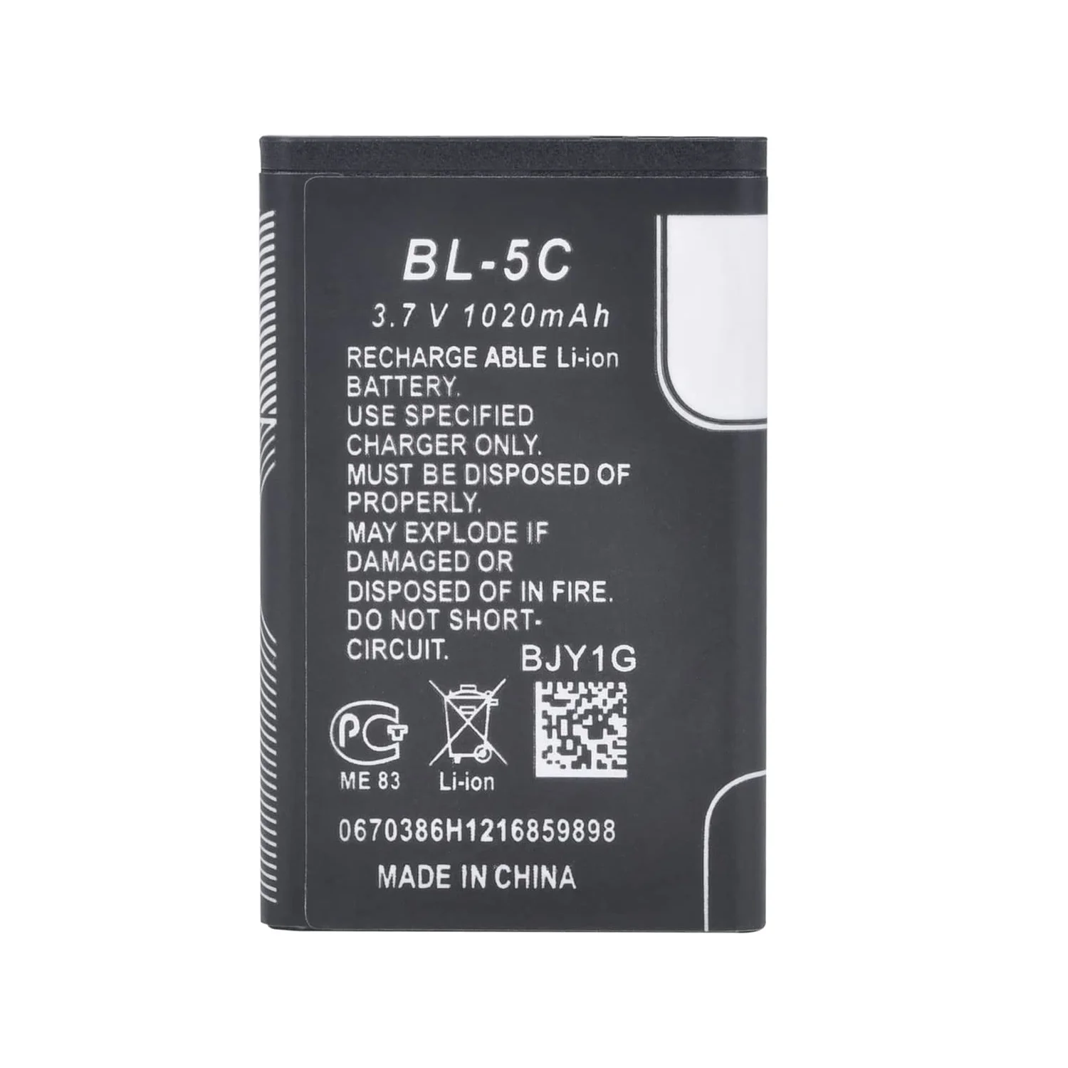 BL-5C 3.7V 1020mAh Rechargeable Battery for Nokia 2600, 2610, 2626, 2700C, 2710, 2710c, 2730c, 3100, 3105, Household Radio R108,