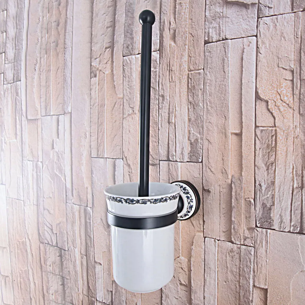 

Black Oil Rubbed Brass Bathroom Accessories Wall Mounted Toilet Brush set With Ceramic Cup Holder Lba763