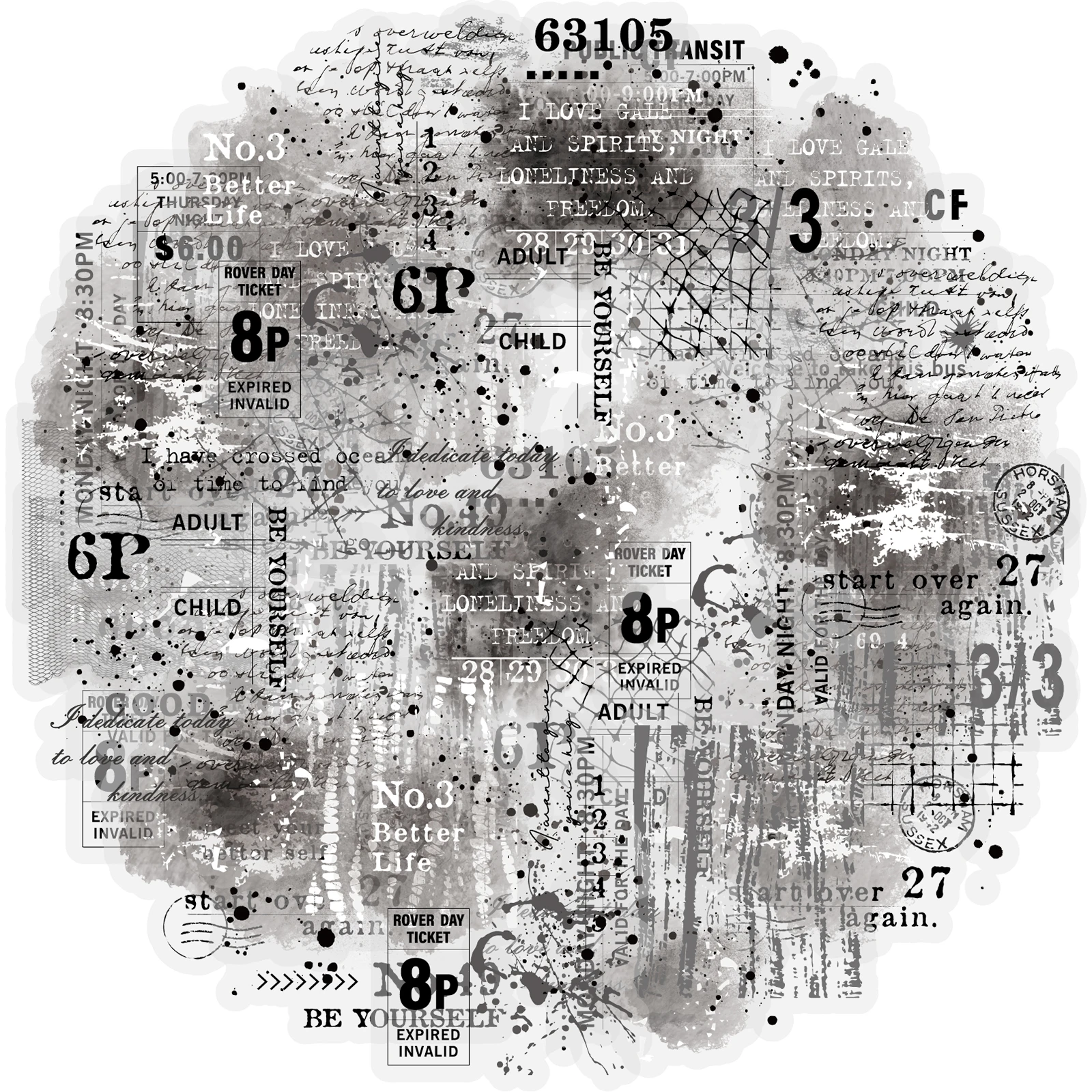 Etori Life Hazy Remnants schwarz-weiße, tinten gefärbte englische Schriftmuster-Aufkleber, DIY-Scrapbook-Zubehör, Telefonaufkleber, Notizbücher, Studenten-Briefpapier, Partydekorationen,