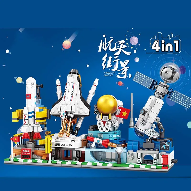 

MOC Creative Aerospace Modular Street View Building Blocks DIY Model Rocket Launching Ship Astronaut Bricks Toys For Children