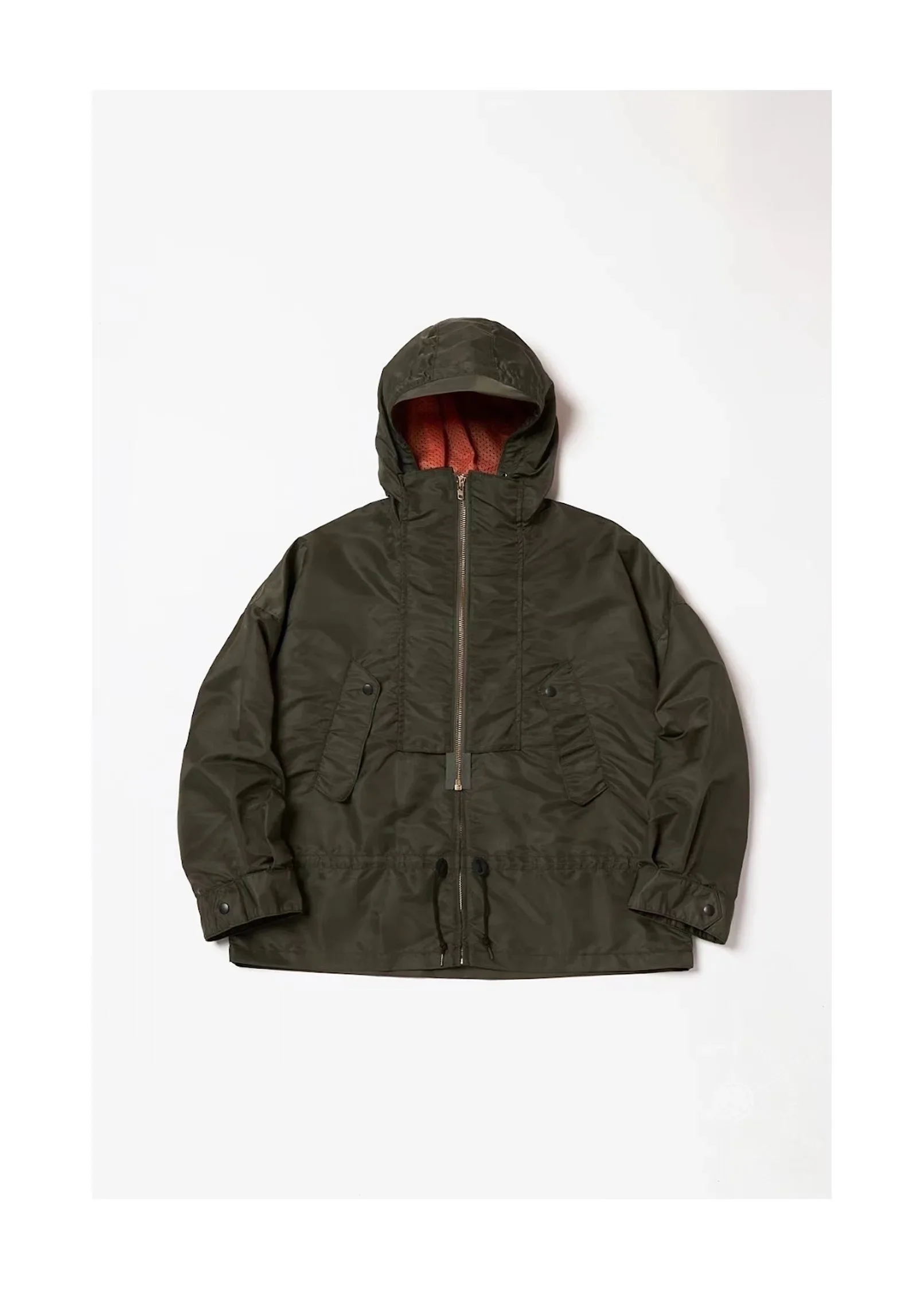 

Kolor Nylon Waterproof Double Zipper Loose Hooded Jacket