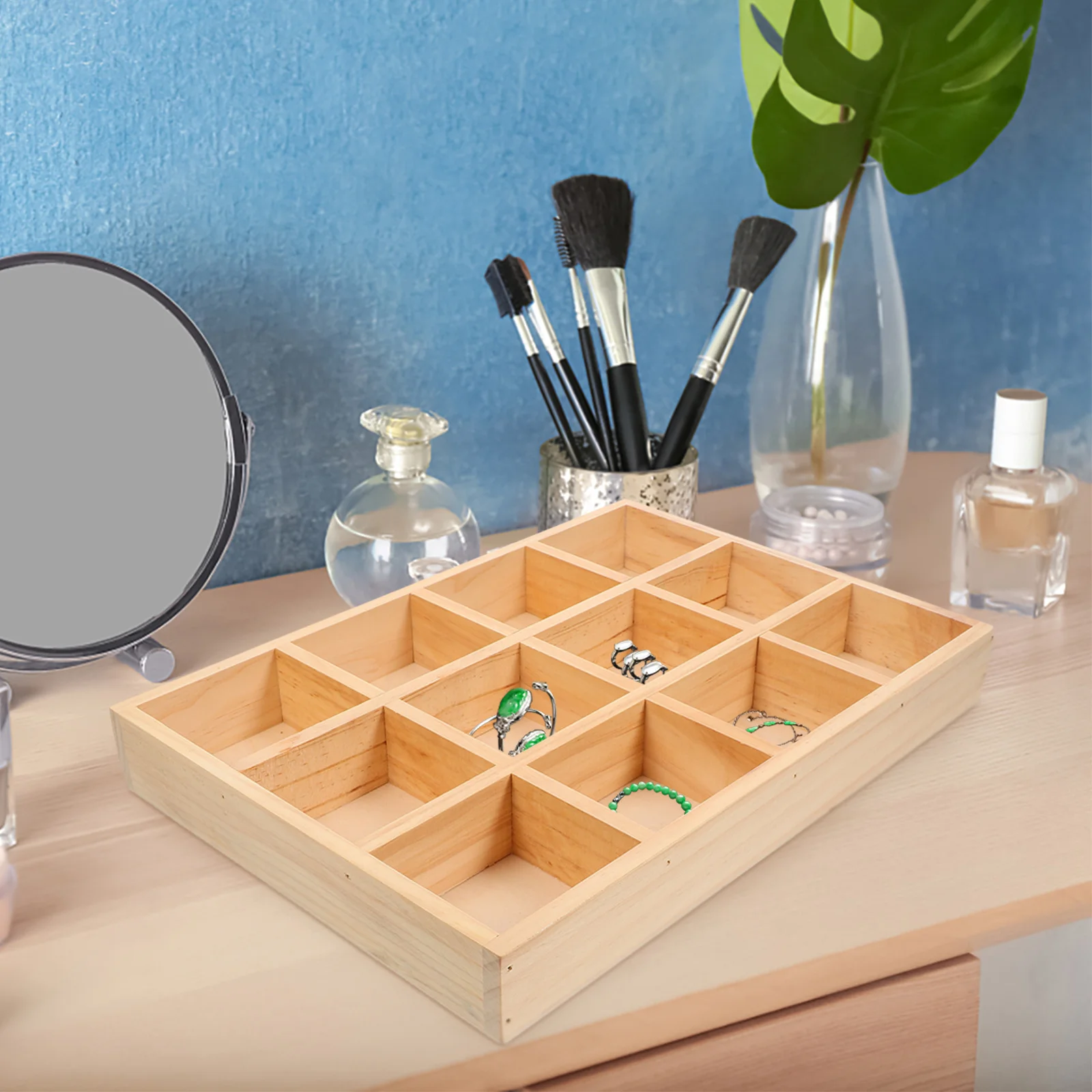 

2pcs Wooden Jewelry Storage Tray Natural Wood Organizer For Rings Earrings Necklaces Bracelets Keys Accessories Display Makeup