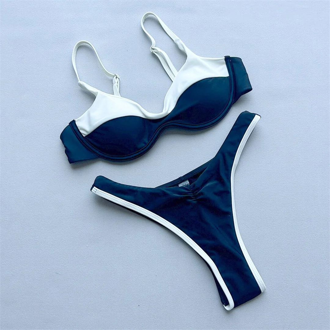 Splicing-Bikini mit Bügel, Damen-Badeanzug, zweiteiliges Bikini-Set, brasilianischer Badeanzug mit Polsterung, Badebekleidung, Schwimmbekleidung V8457 – Detail 4