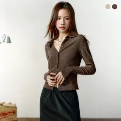 Maden Women Short Knit Sweater Jacket Irregular Top BM Style Inner Long-sleeved Bottoming Shirt High Elastic Slim Solid Top