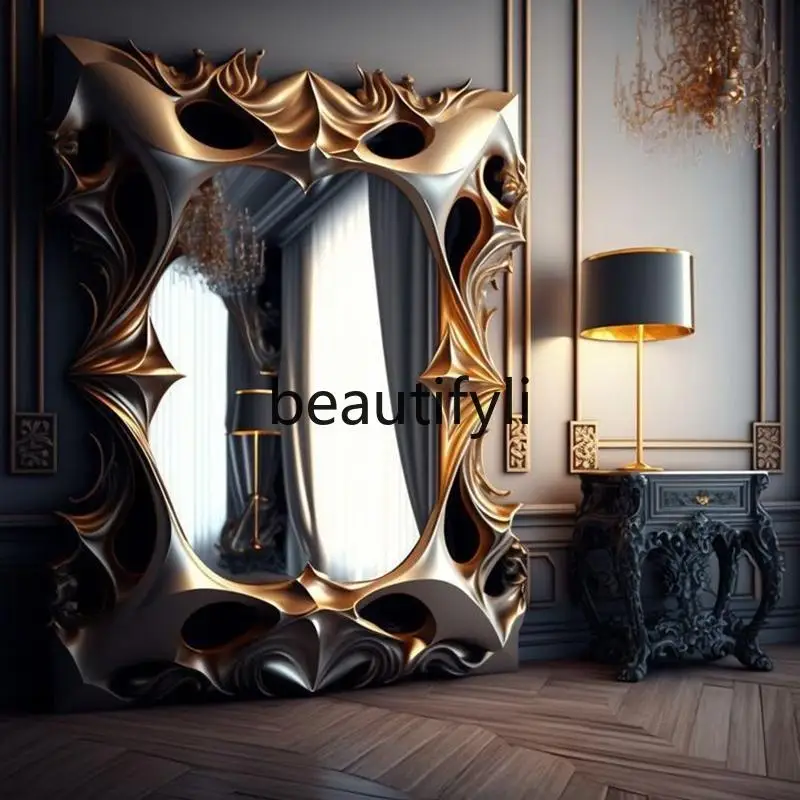 

full-body light luxury modern art full-length mirror household special-shaped mirror design floor-to-ceiling mirror