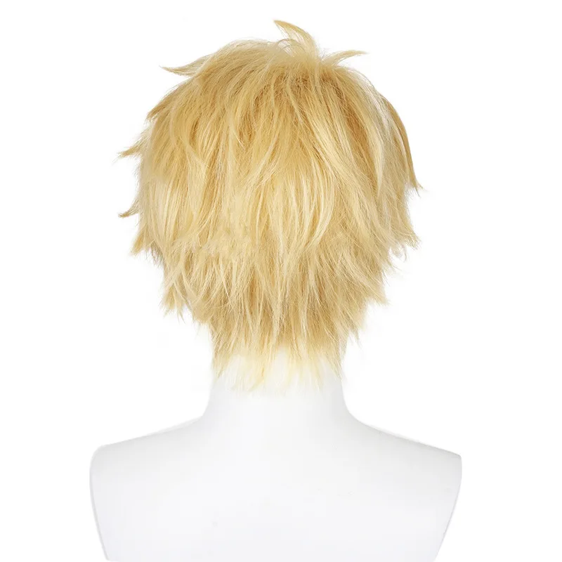 HANEROU Men Short Straight Synthetic Wig Natural Blonde Brown Hair Wig for Anime Cosplay Party Daily