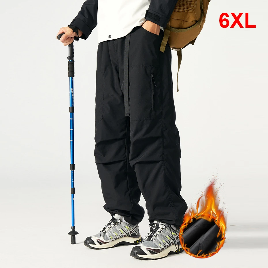 

Autumn Winter Thick Cargo Pants Men Plus Size 6XL Pants Windbreak Fashion Casual Elastic Waist Trousers Big Size 6XL