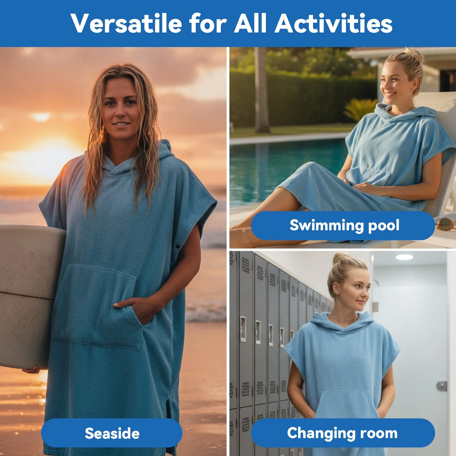 plus Size Quick-Dry Hooded Beach Towel Changing Cape High Absorbency Swim Surf Robe for Easy Carry And Quick Drying