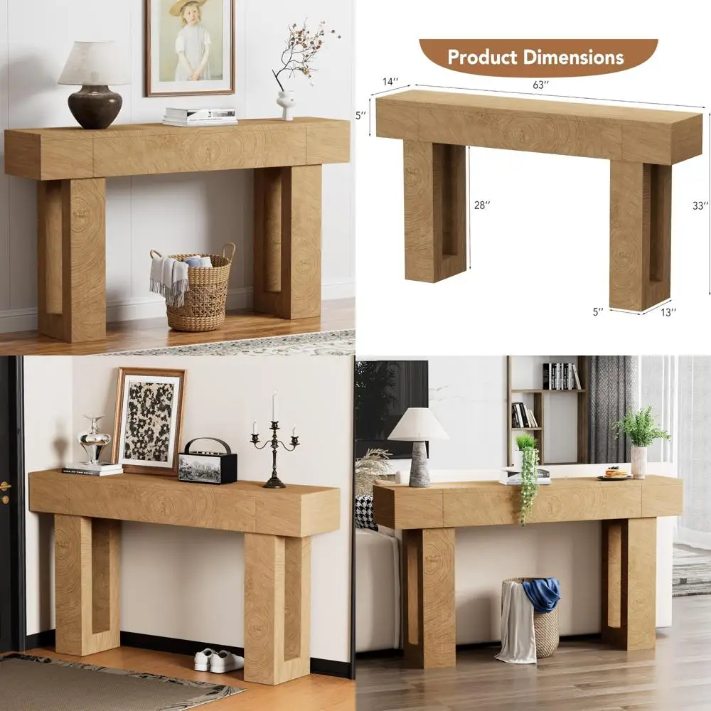 63-Inch Farmhouse Style Console Table for Entryway and Living Room Behind Sofa