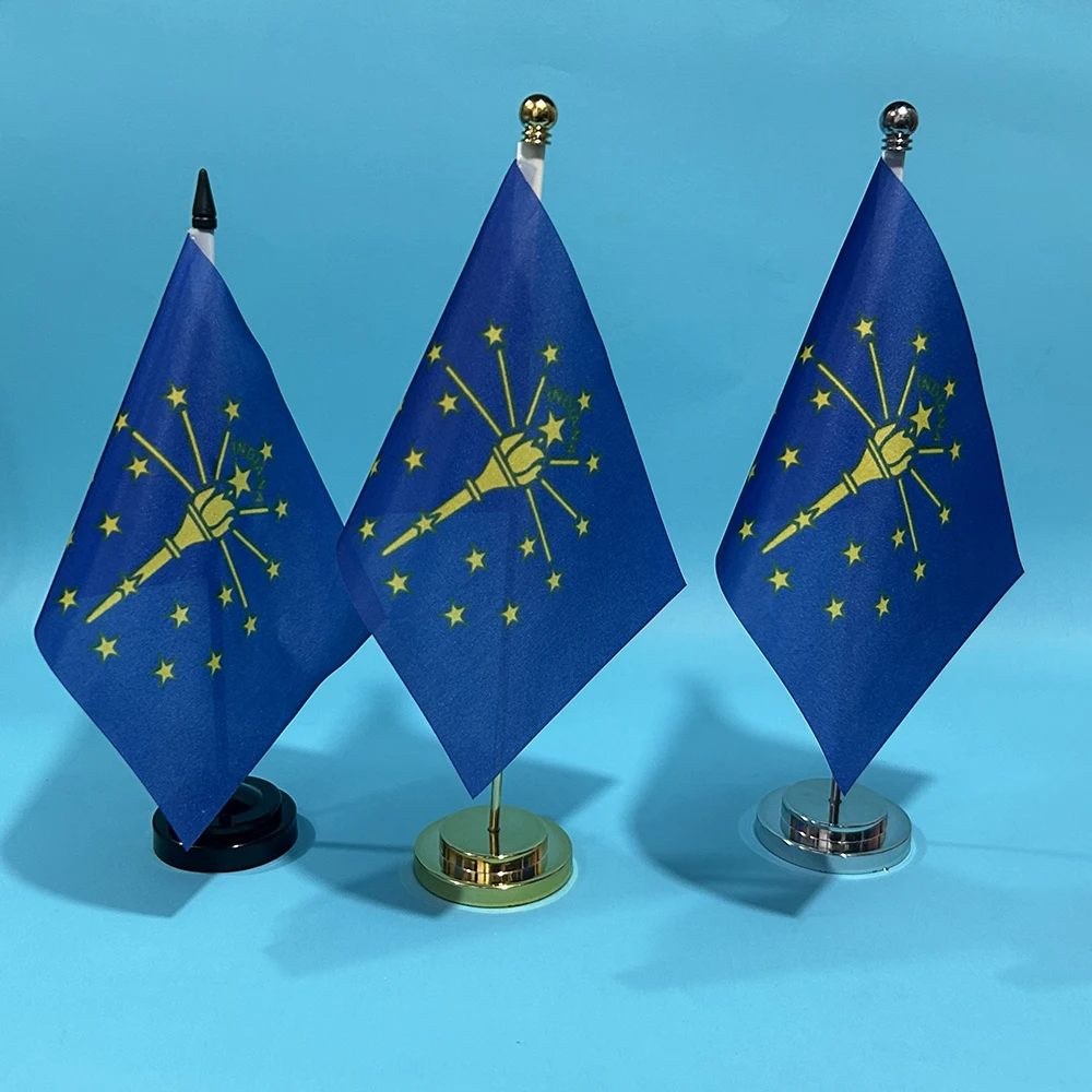 Office Desk small Flag Of Indiana State flag 14x21cm polyester USA state Indiana State flag Desk Ornaments Flags