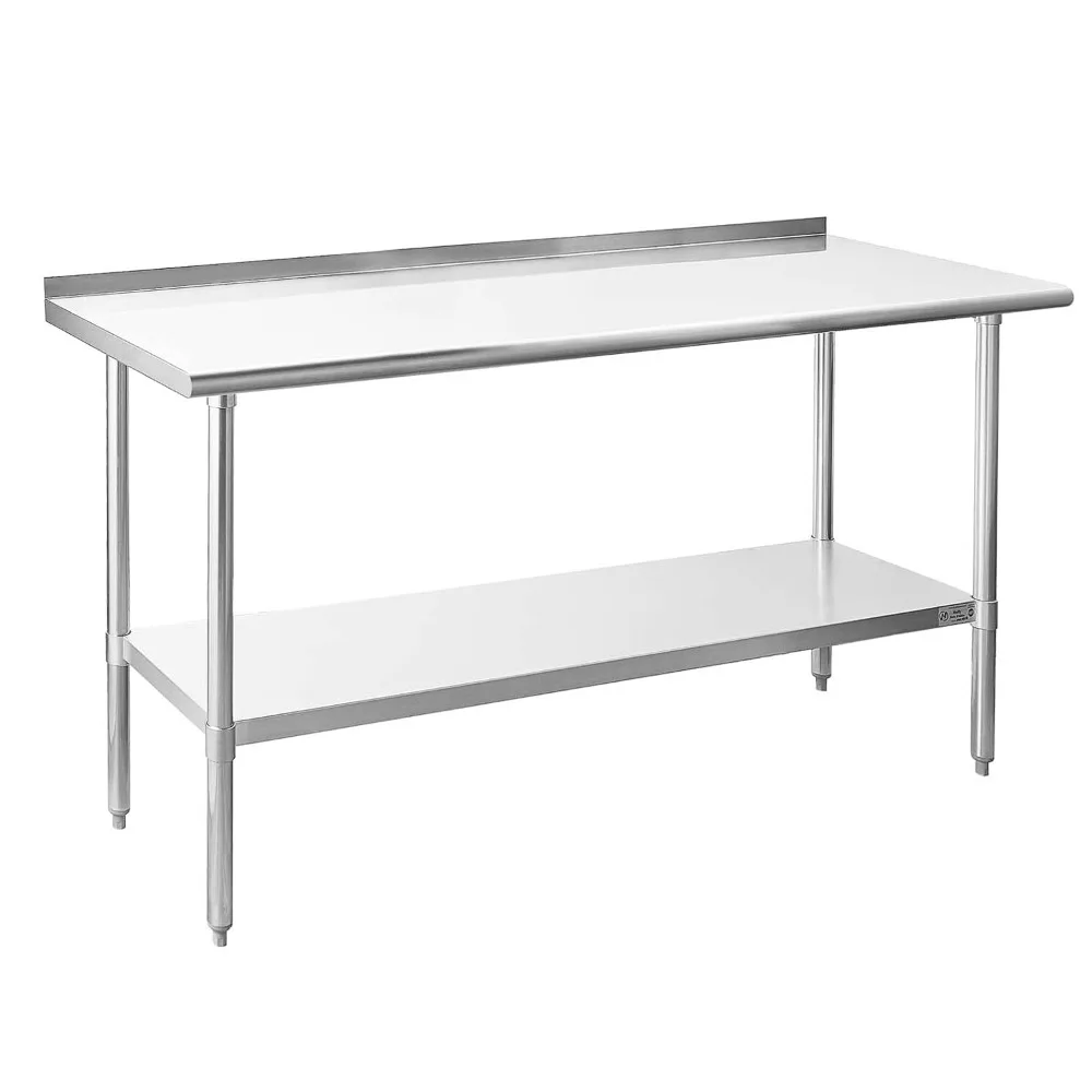 Table en acier inoxydable pour la préparation et le travail, table commerciale robuste avec sous-shelf et dosseret pour restaurant, maison et hôtel