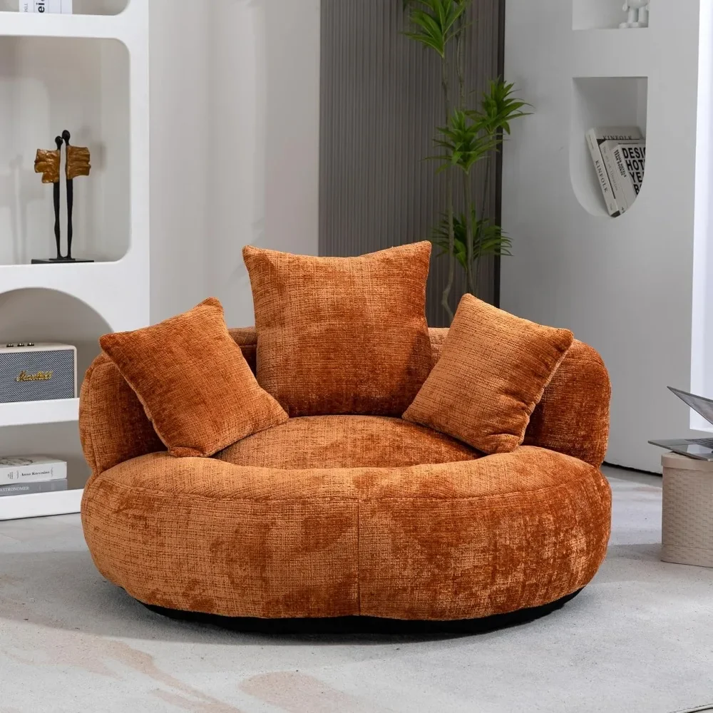 

Oversize Oval Padded Lounger Chair, Upholstered Bean Bag Couch With 3 Pillows & Wrap-Around Backrest For Adults|