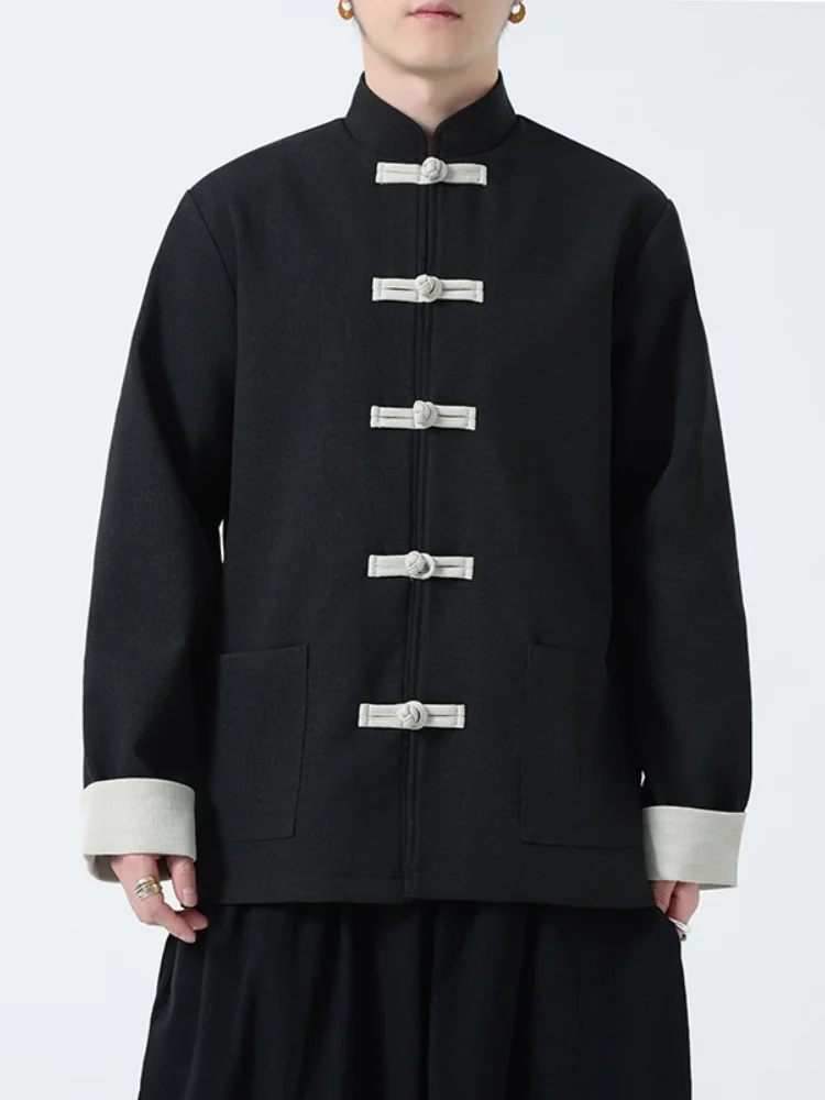 

New Chinese Sle Men's Jaet Spring Autumn Tai Chi Yoga Wear Tang Hanfu Faionable Outerwear Breathable Long Sve Button...