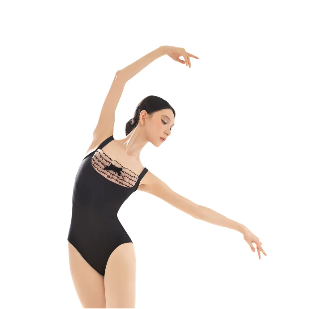 Body per balletto per abiti da allenamento scollo a pieghe Sling ginnastica body Performance dress Yoga Costume