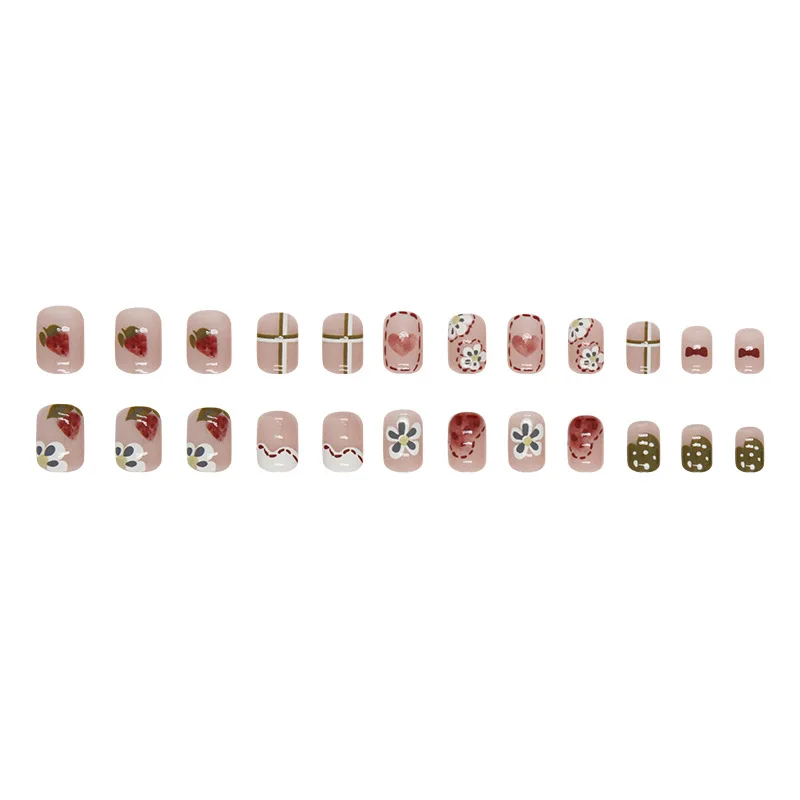 

24pcs Kawaii Doodle Art Flower Nails Colorful Petite Ballet Shape Ballet Press-Ons Short Length & Mix Sizes False Nail For Women